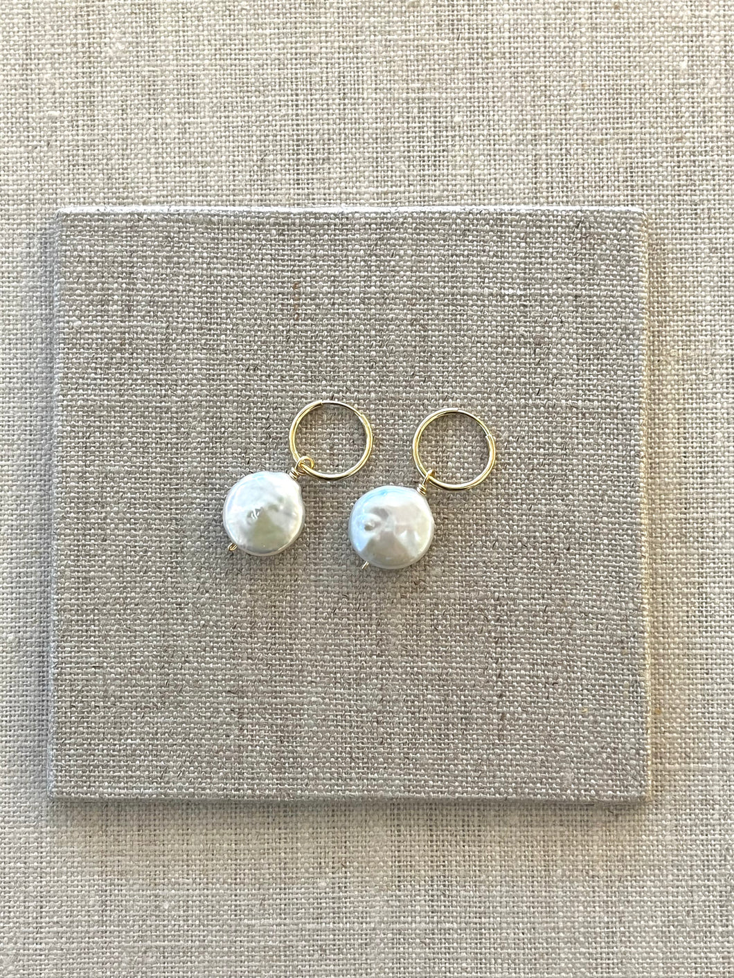 Coin Pearl on gold fill hoops
