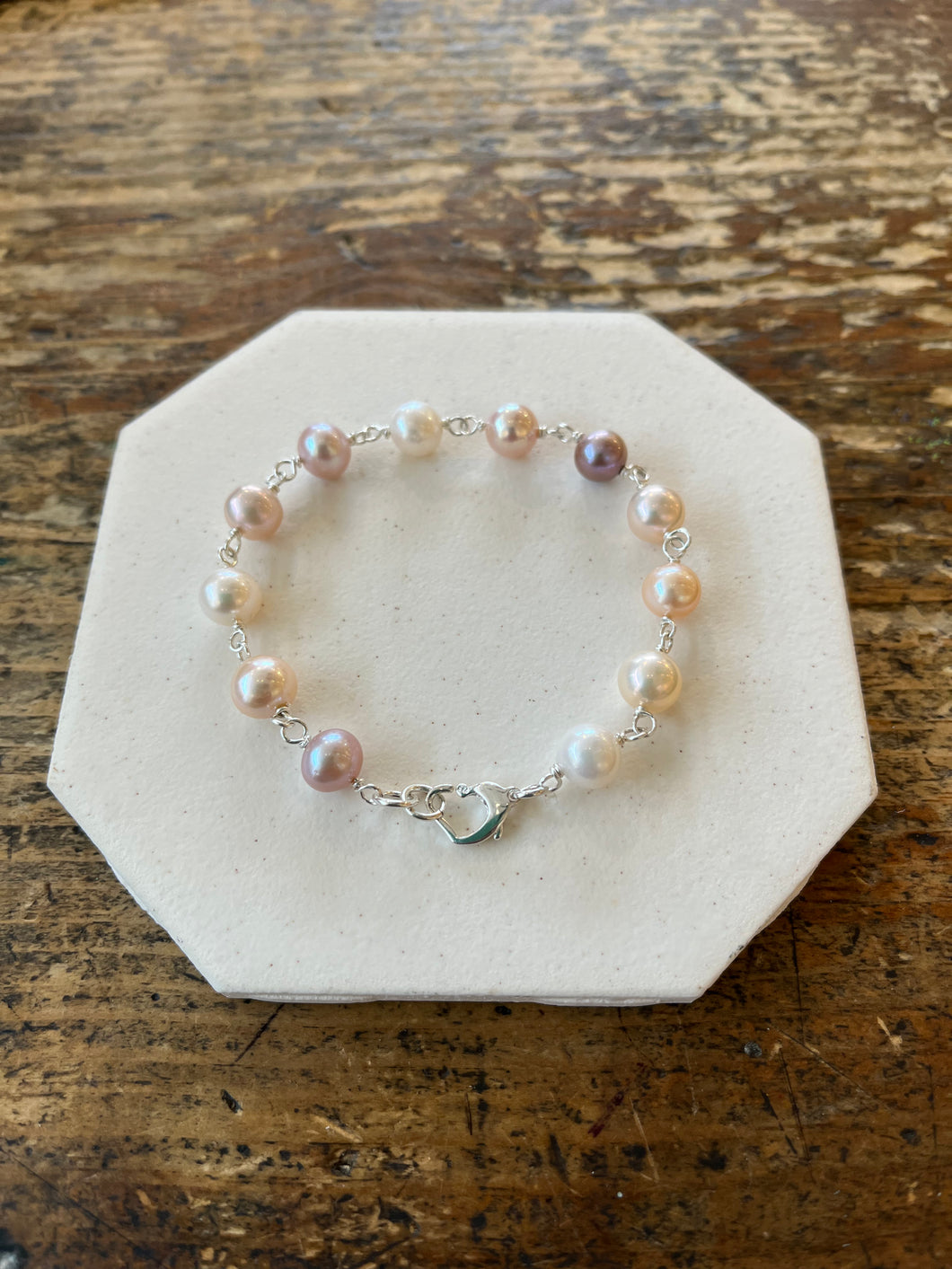 Multi pink wrapped pearl bracelet