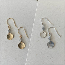 Load image into Gallery viewer, Hammered Disk Earring with Semiprecious Stones - Labradorite
