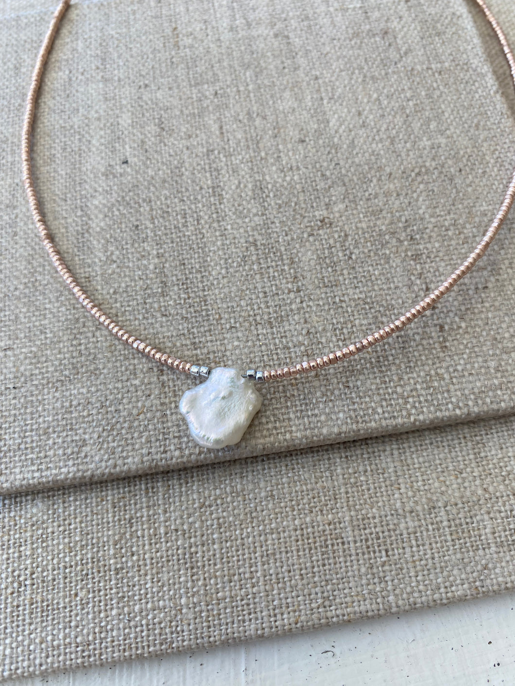 Keshi Pearl Delicate Rise Gold Seed Bead Necklace