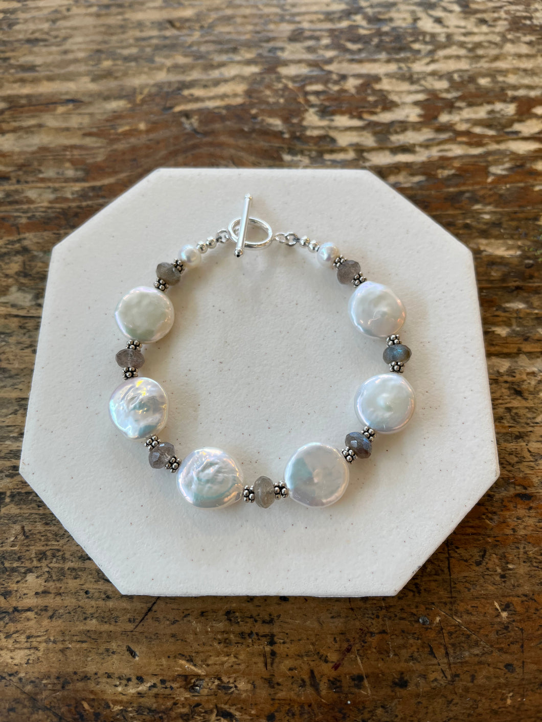 Coin Pearl and labradorite bracelet